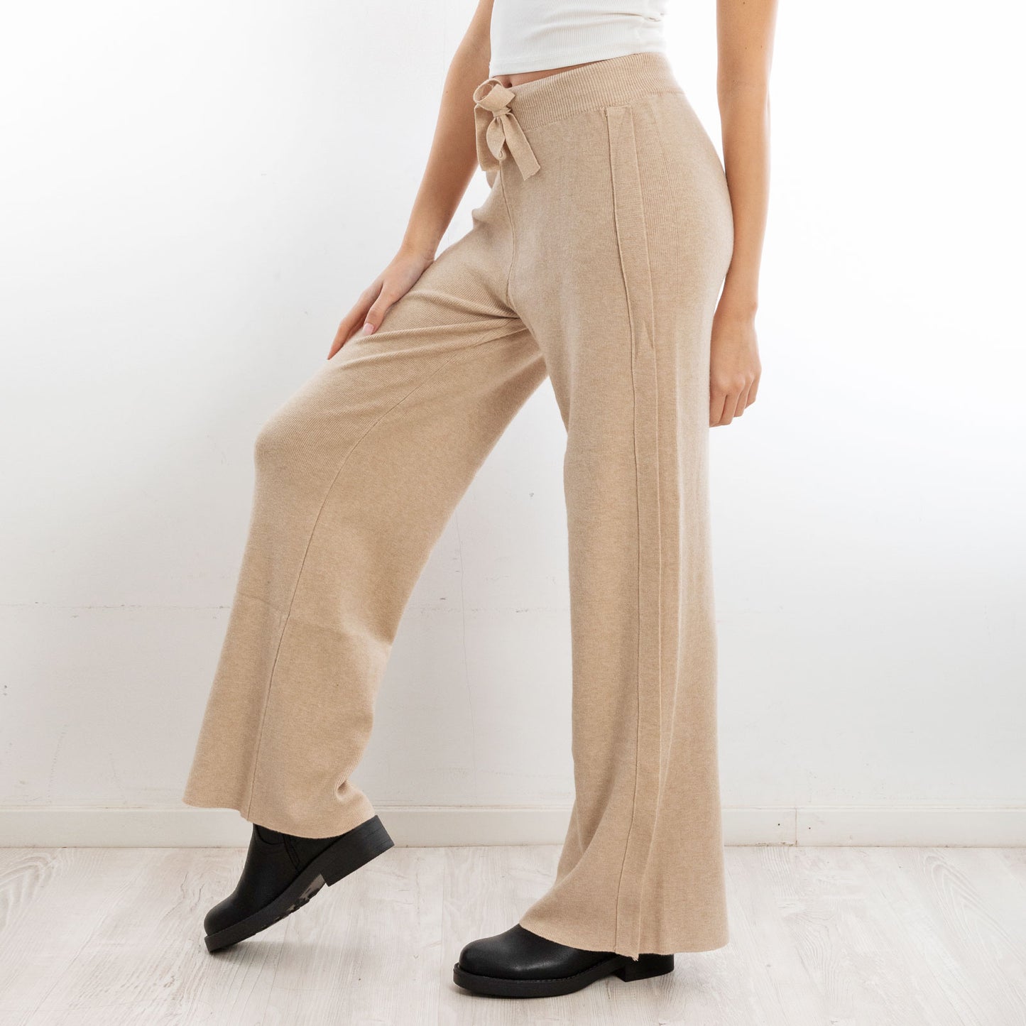 toocool pantaloni donna palazzo maglia laccio vita alta f2005