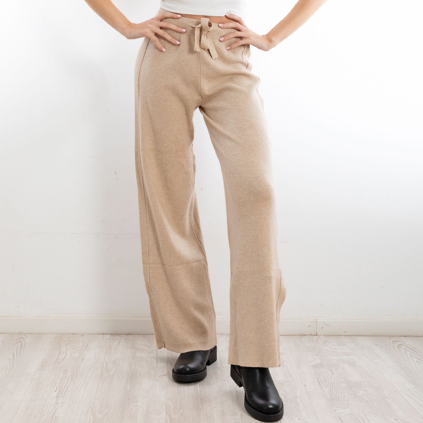 toocool pantaloni donna palazzo maglia laccio vita alta f2005