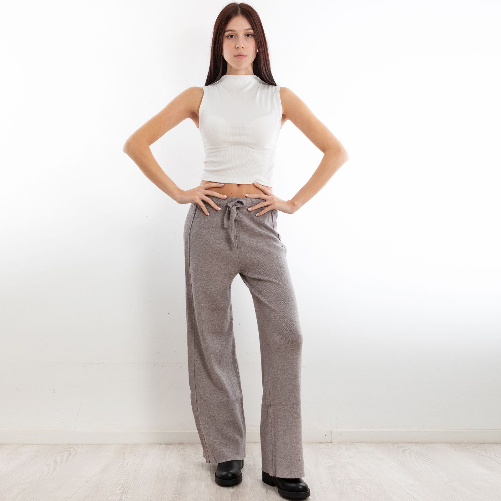 toocool pantaloni donna palazzo maglia laccio vita alta f2005