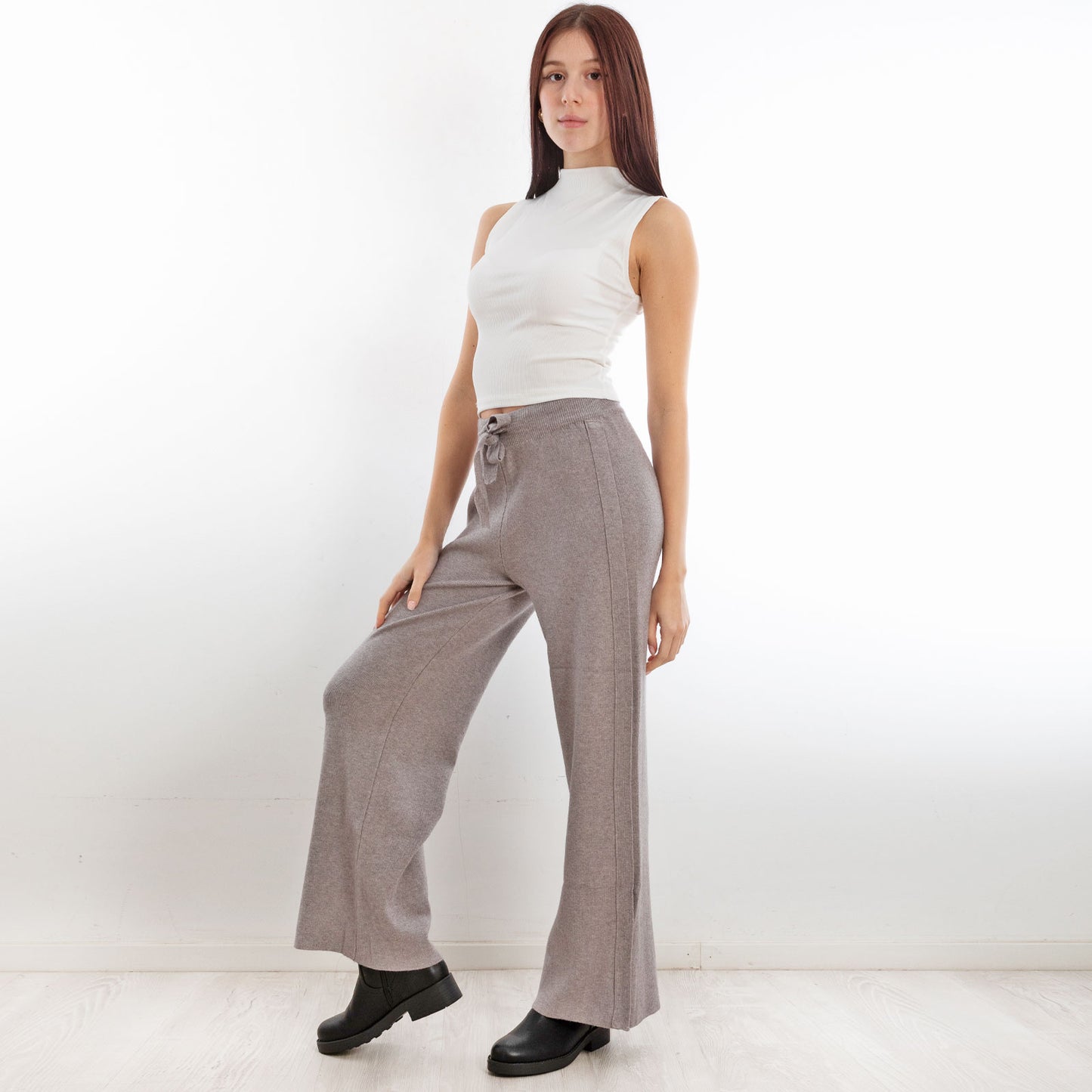 toocool pantaloni donna palazzo maglia laccio vita alta f2005