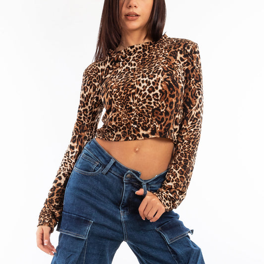 toocool top donna maniche lunghe leopardato zebrato vi 5087