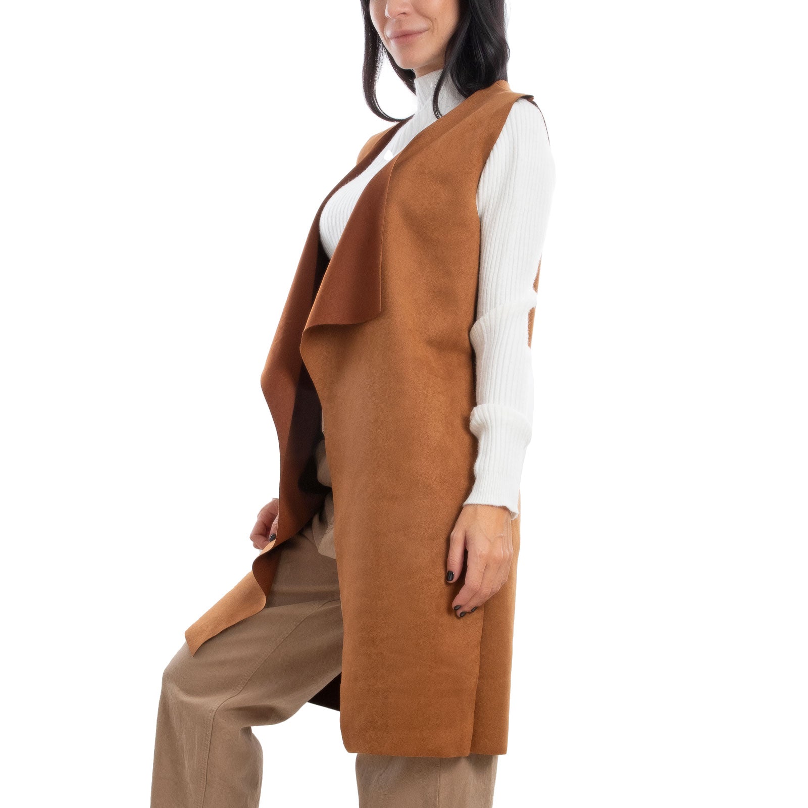 Gilet Lungo Donna Scamosciato Smanicato Vi 3601