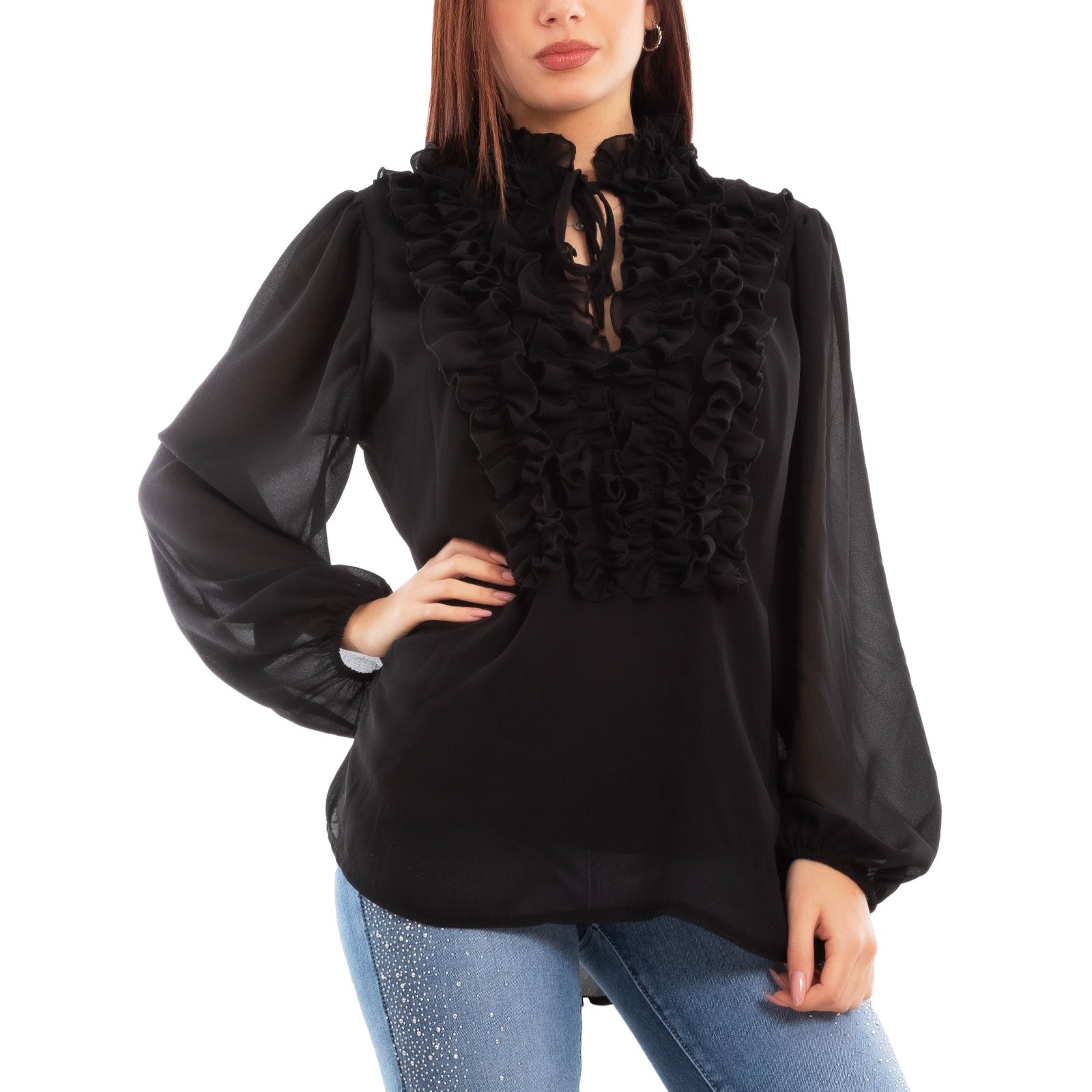 Blusa Donna Camicia Ruches Volant Vb 3327