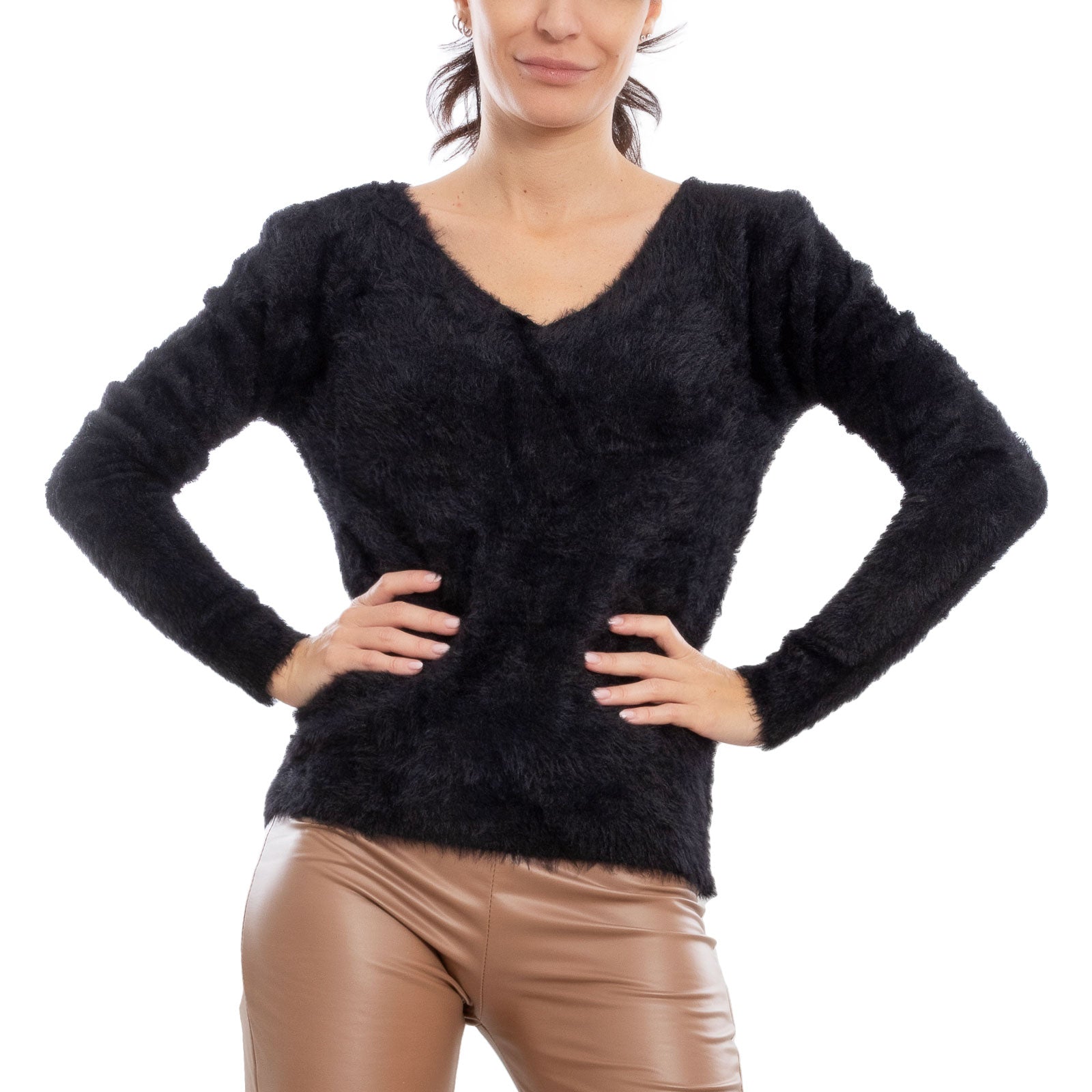 immagine-2-toocool-maglione-donna-scollo-a-v-peloso-pelliccia-vi-9516